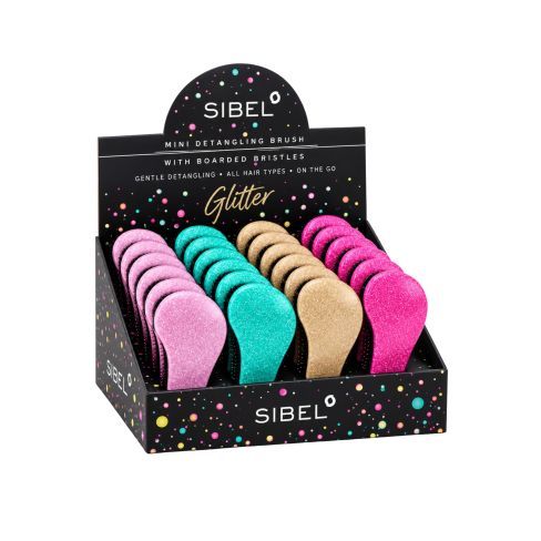 SIBEL Mini Brosses Démêlantes Glitter Display 24pcs